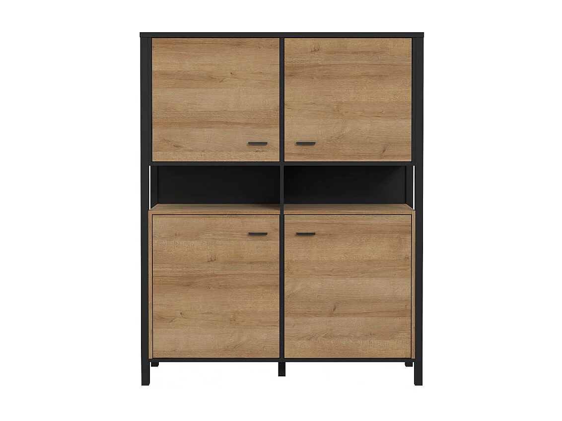 Vaisselier 121 cm 4 portes 2 niches décor bois de chêne et noir - MODE