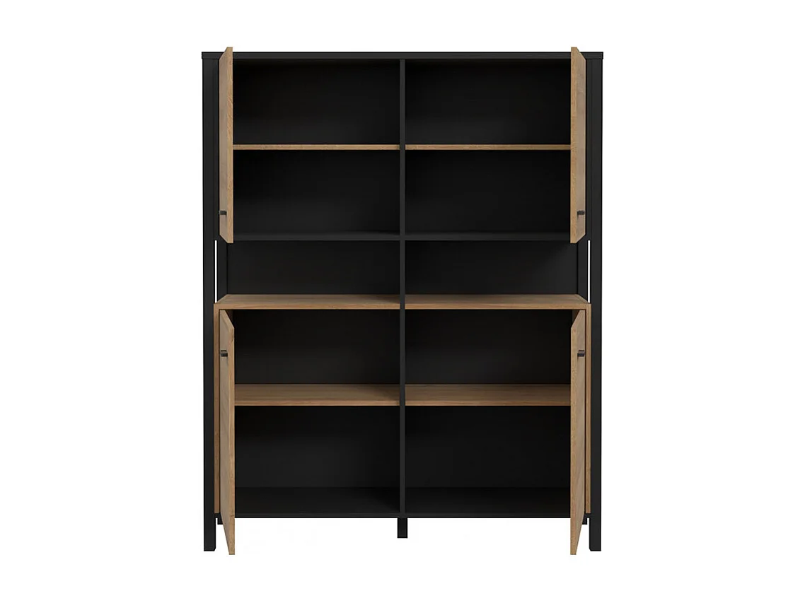 Vaisselier 121 cm 4 portes 2 niches décor bois de chêne et noir - MODE