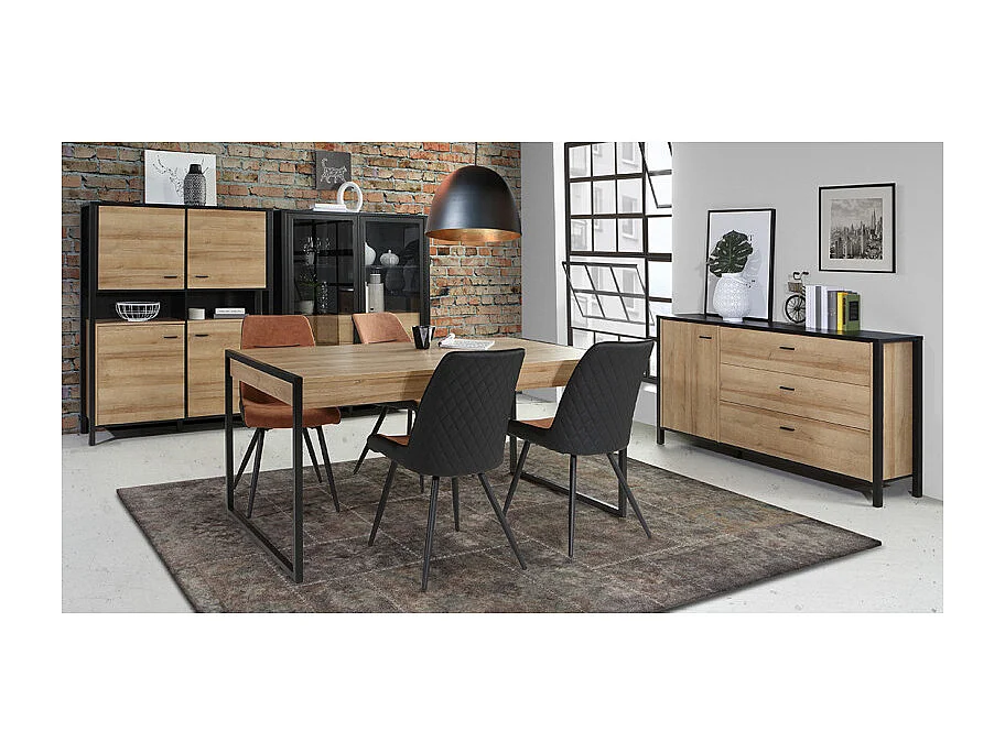 Vaisselier 121 cm 4 portes 2 niches décor bois de chêne et noir - MODE