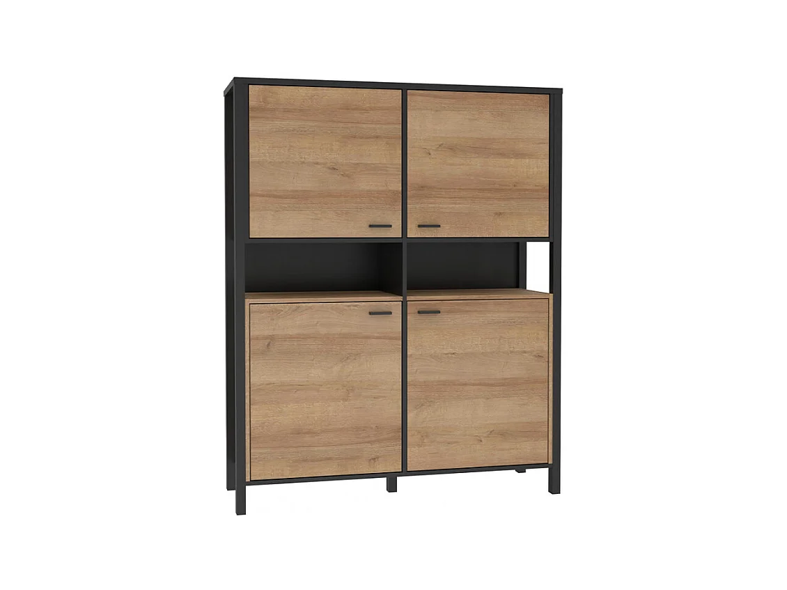 Vaisselier 121 cm 4 portes 2 niches décor bois de chêne et noir - MODE