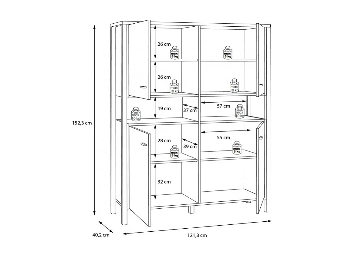 Vaisselier 121 cm 4 portes 2 niches décor bois de chêne et noir - MODE