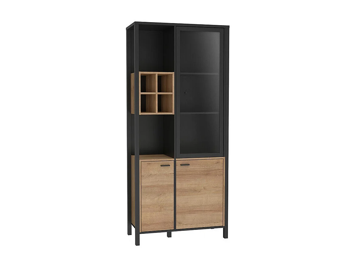 Vitrine 194 cm 3 portes 4 casiers décor bois de chêne et noir - MODE