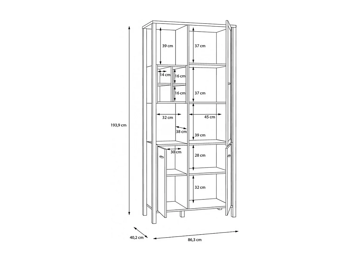Vitrine 194 cm 3 portes 4 casiers décor bois de chêne et noir - MODE