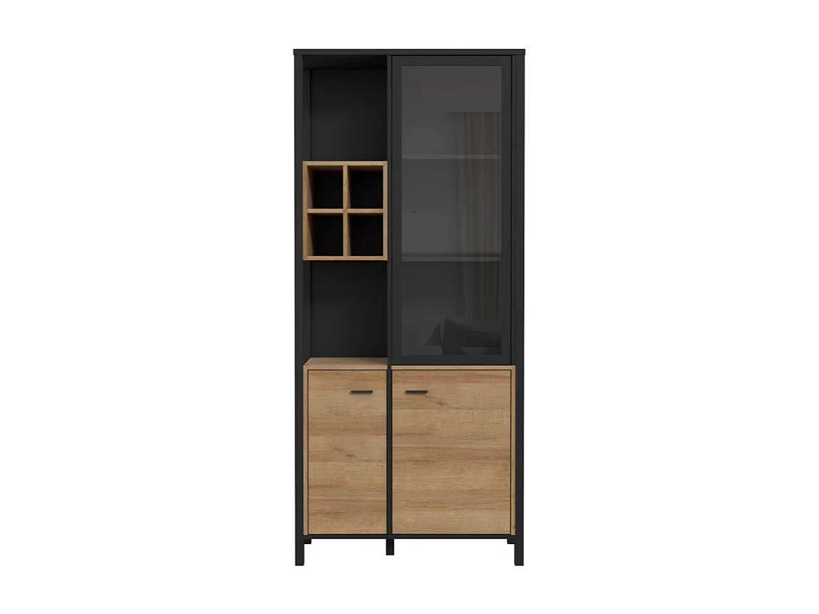 Vitrine 194 cm 3 portes 4 casiers décor bois de chêne et noir - MODE