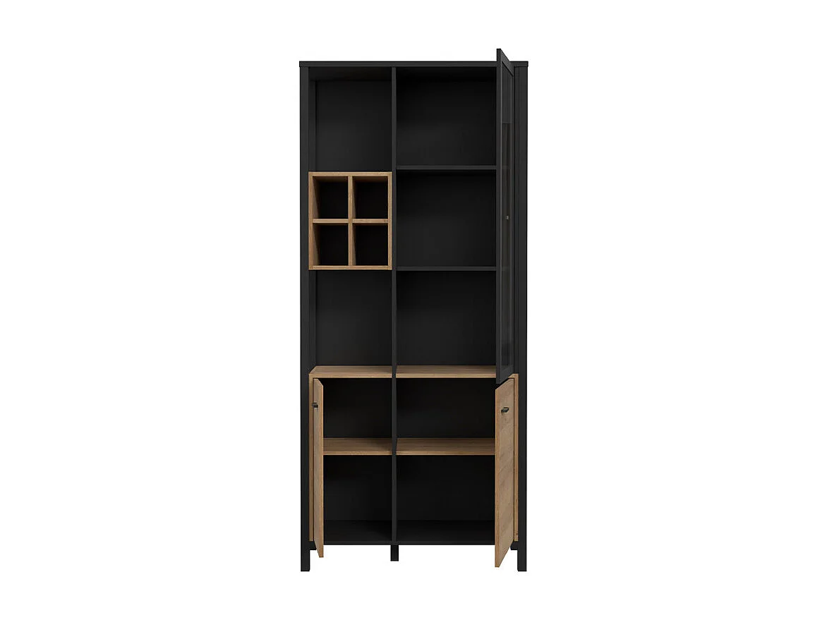 Vitrine 194 cm 3 portes 4 casiers décor bois de chêne et noir - MODE