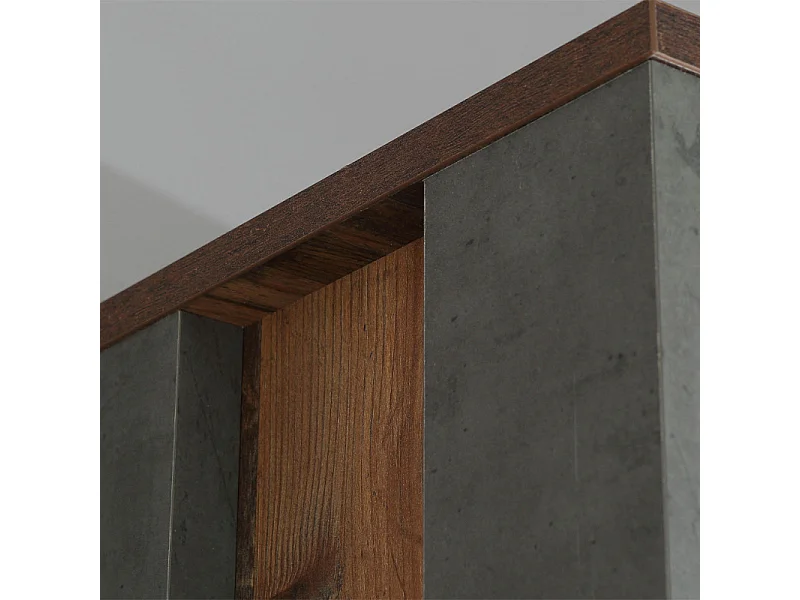 Vitrine 3 portes et 14 niches effet bois vieilli et béton gris - BUCK