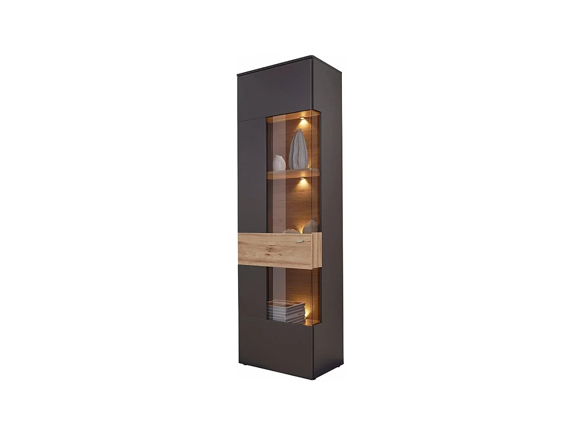 Colonne vitrine 1 porte ouverture gauche décor bois et gris - MARBELLA