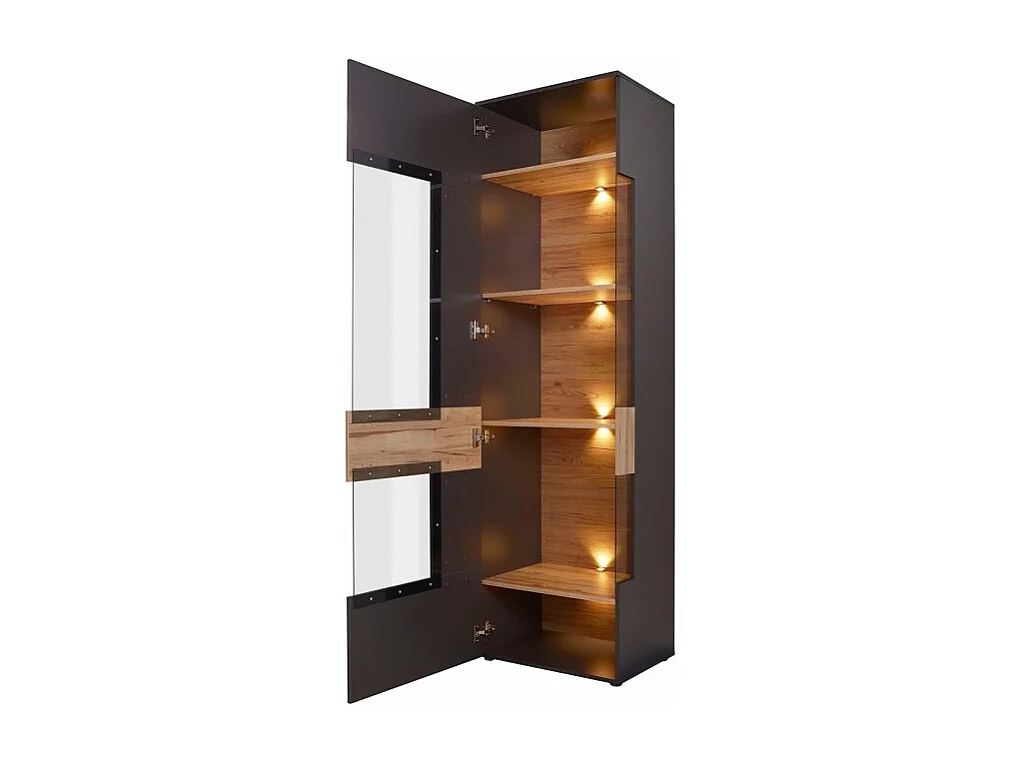 Colonne vitrine 1 porte ouverture gauche décor bois et gris - MARBELLA