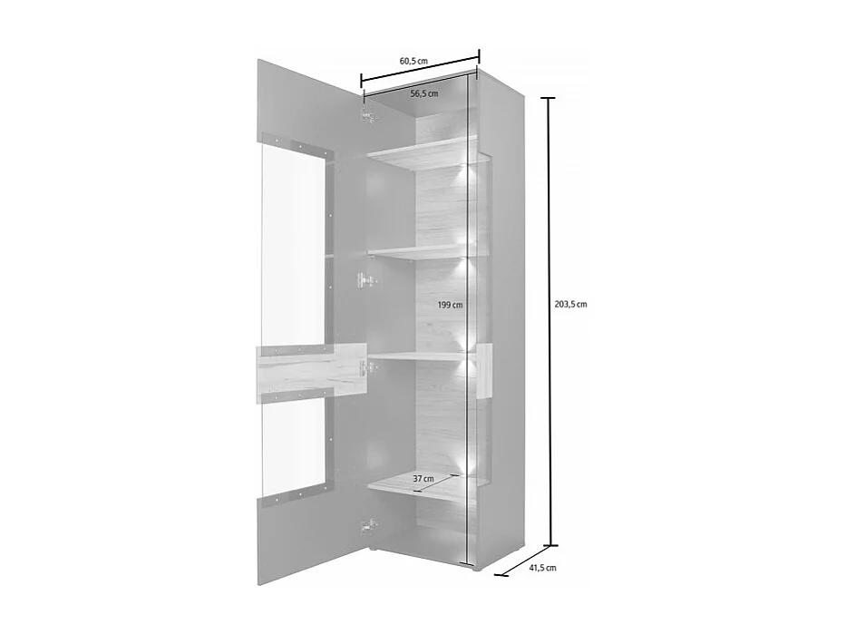 Colonne vitrine 1 porte ouverture gauche décor bois et gris - MARBELLA