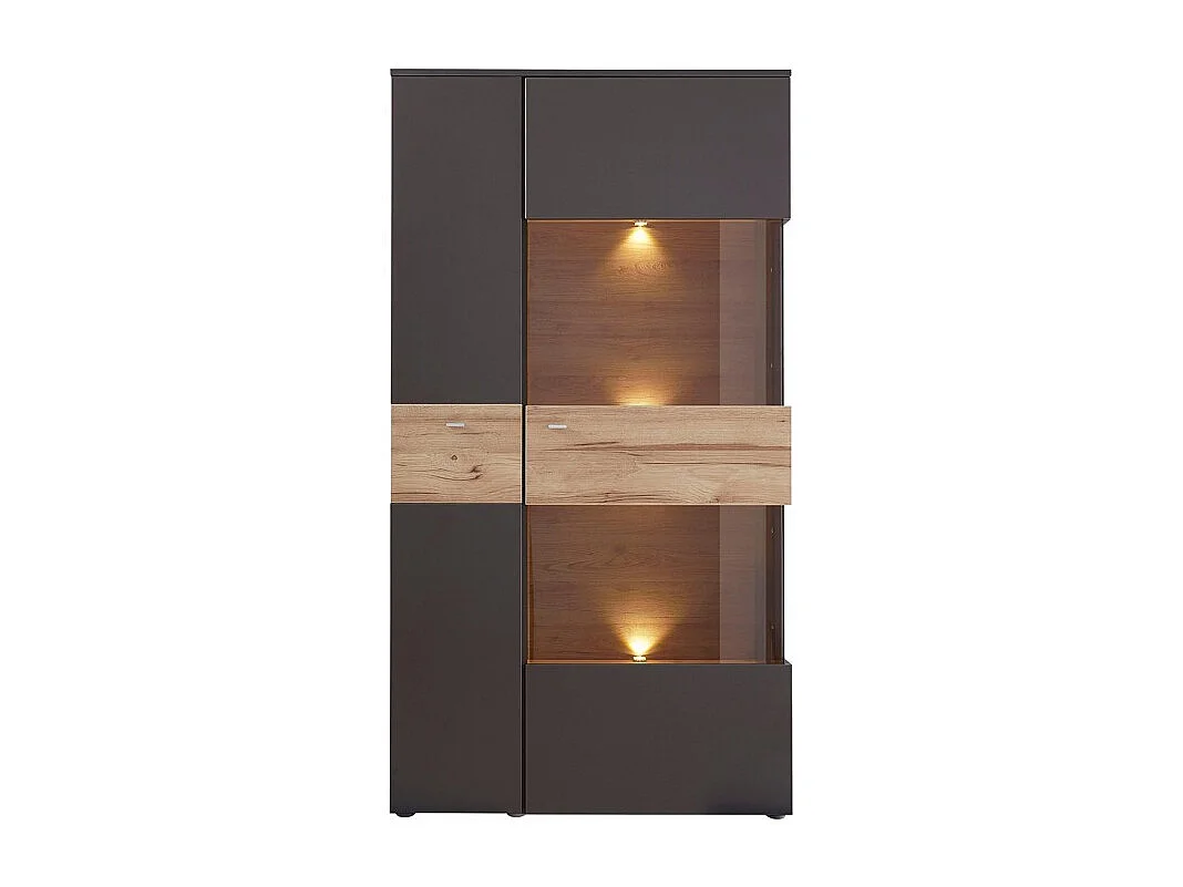 Armoire vitrée 2 portes ouverture droite décor bois et gris - MARBELLA