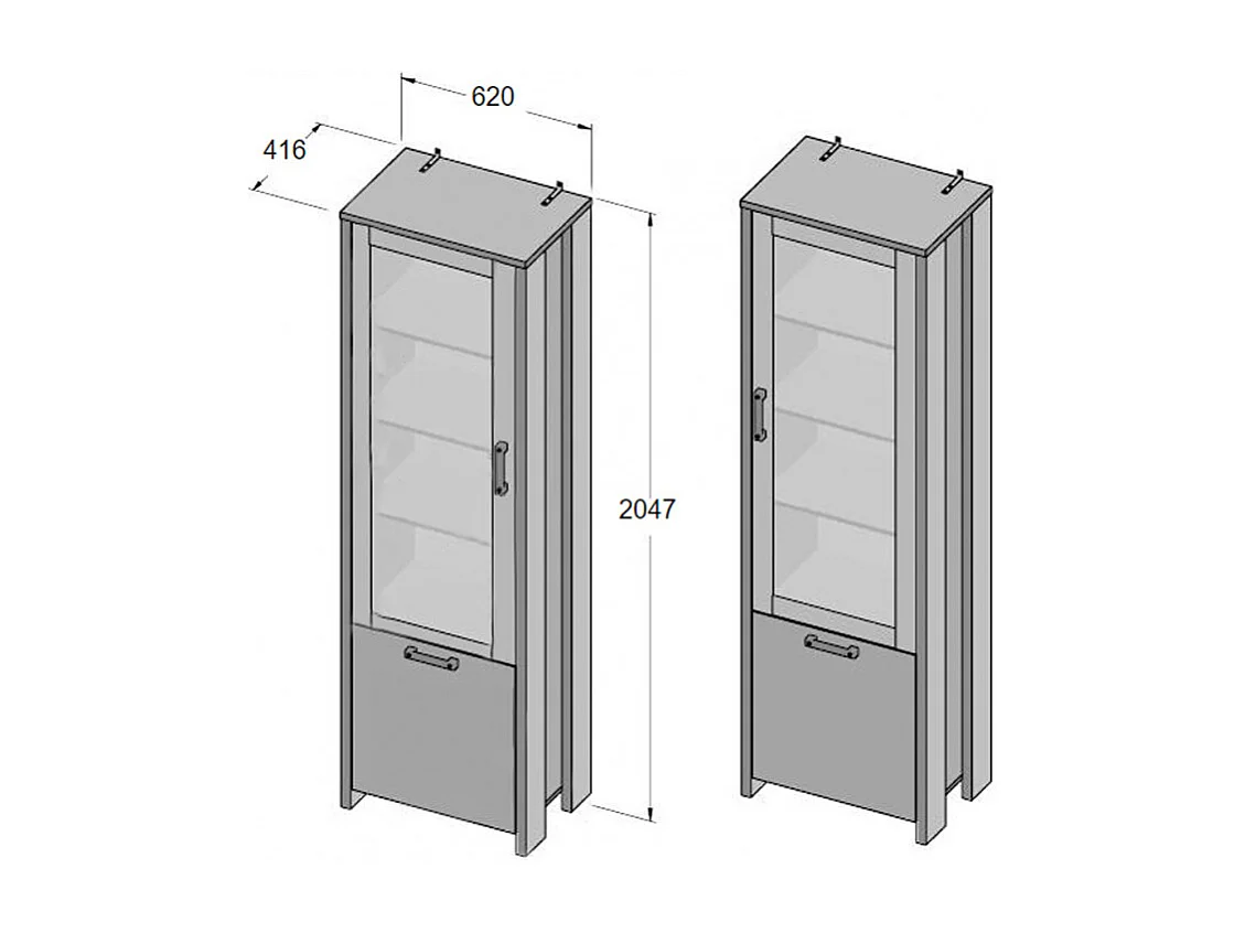 Vitrine 2 portes et 6 niches effet bois vieilli et béton gris - BUCK
