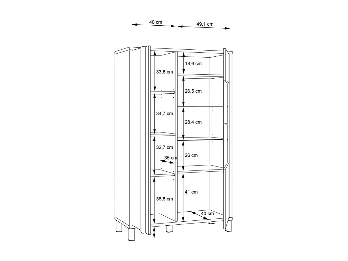 Vitrine 159 cm 2 portes décor bois et noir et pieds noir - CELIA