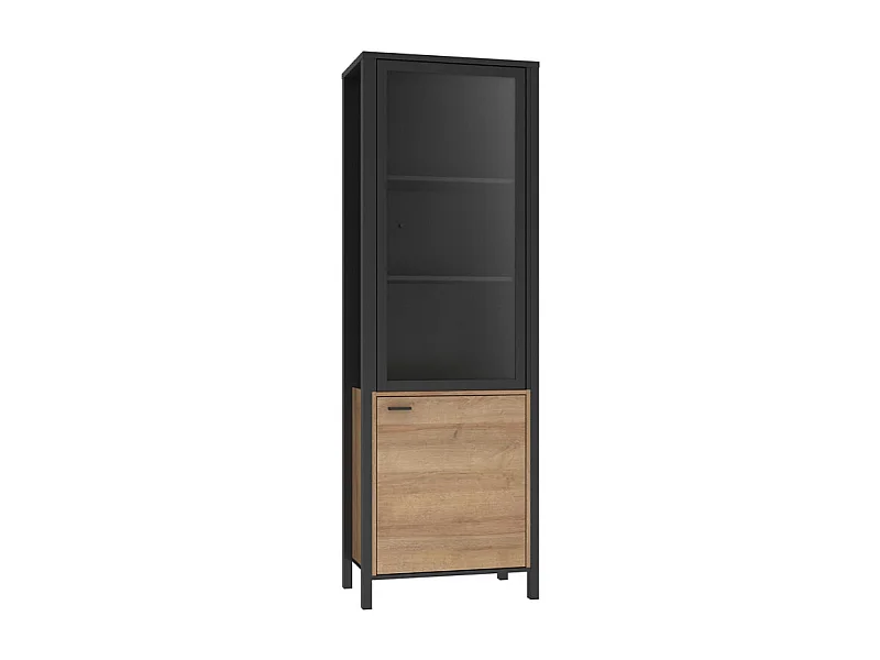 Vitrine réversible 194 cm 2 portes décor bois de chêne et noir - MODE