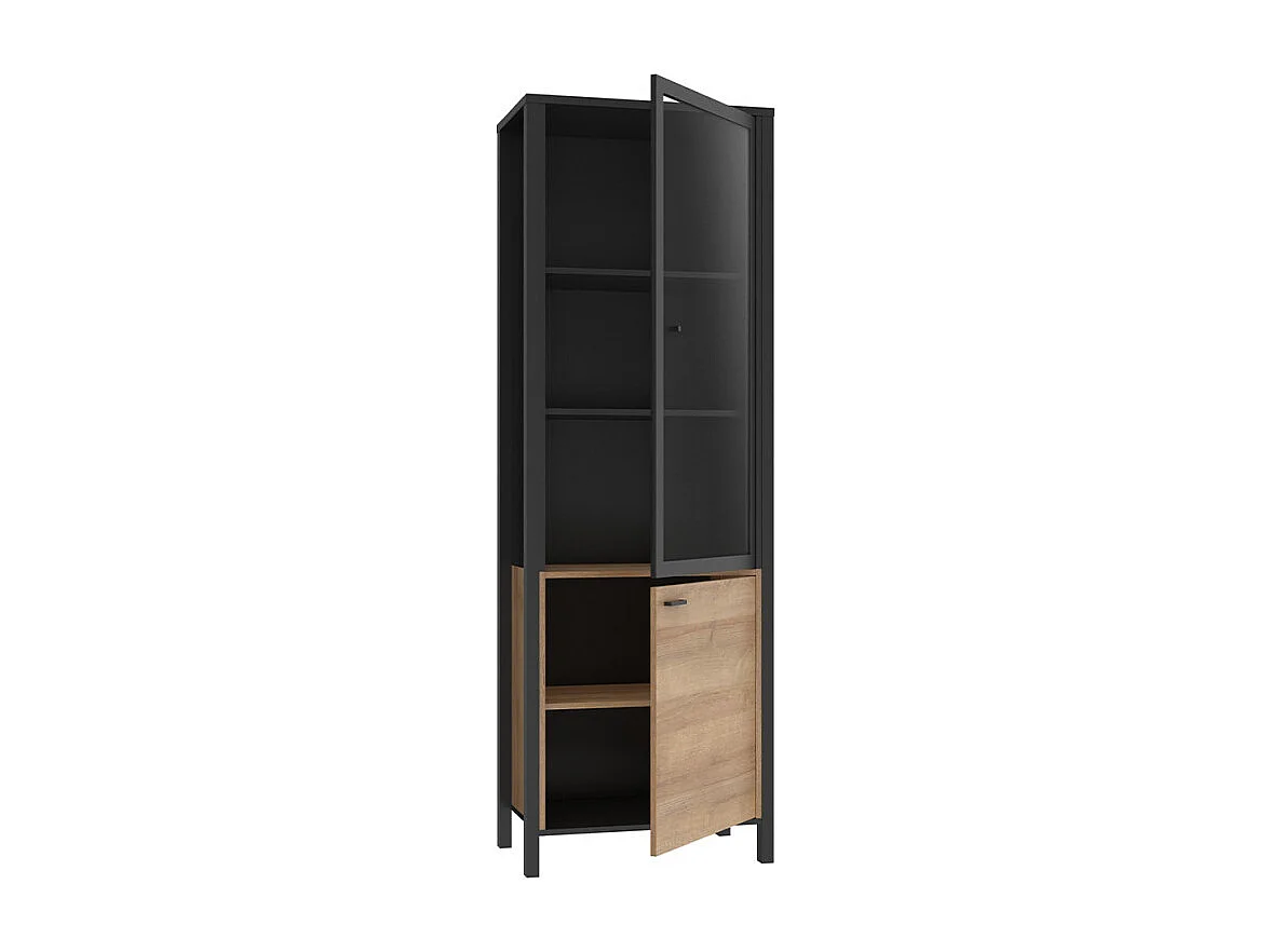 Vitrine réversible 194 cm 2 portes décor bois de chêne et noir - MODE
