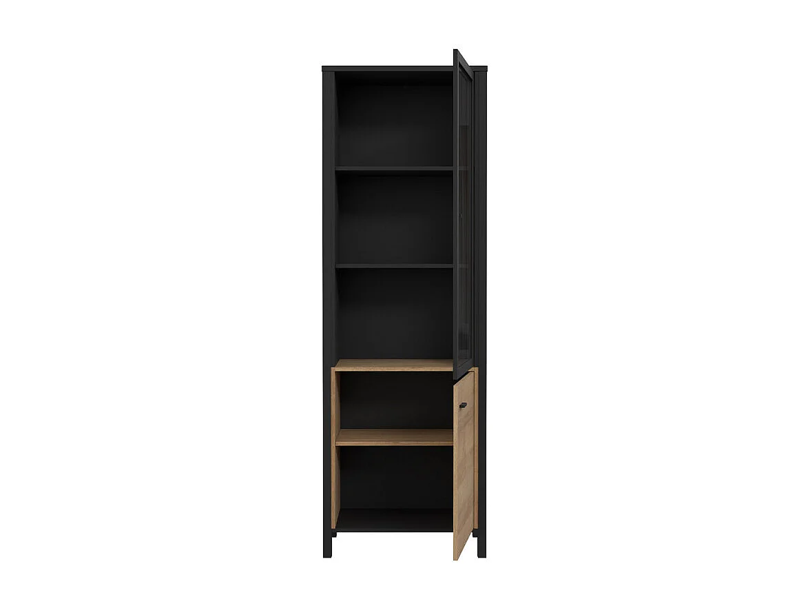 Vitrine réversible 194 cm 2 portes décor bois de chêne et noir - MODE