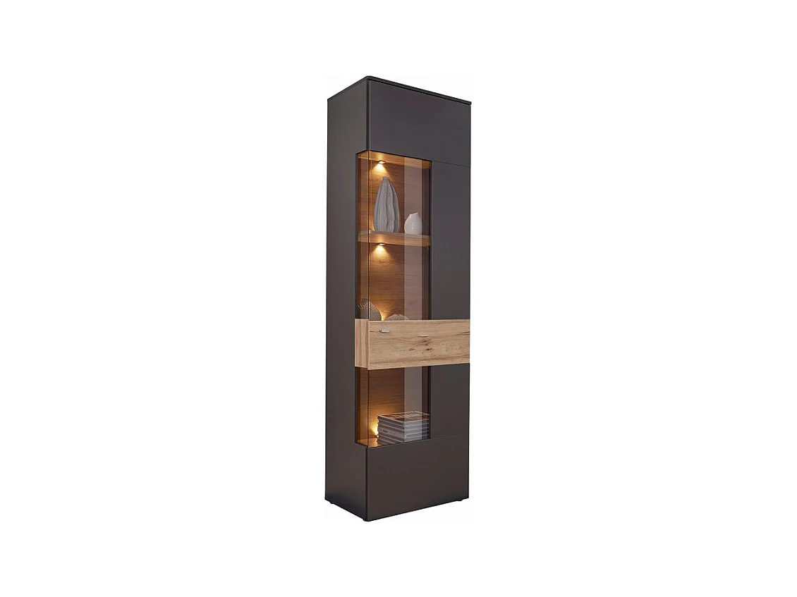Colonne vitrine 1 porte ouverture droite décor bois et gris - MARBELLA