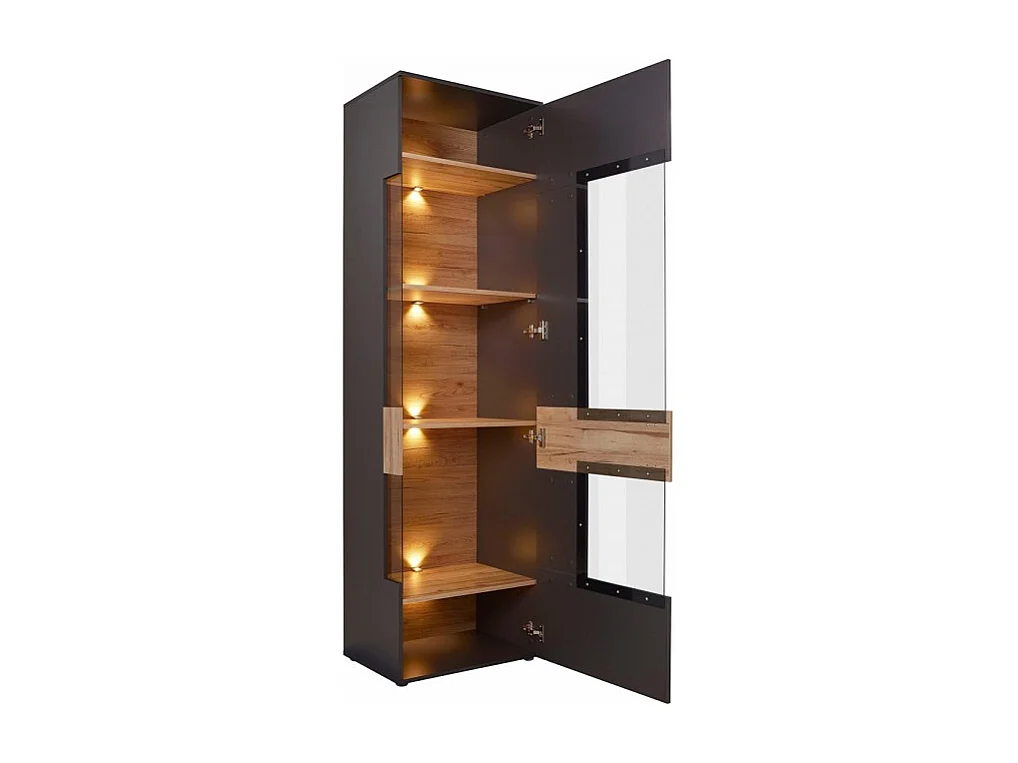 Colonne vitrine 1 porte ouverture droite décor bois et gris - MARBELLA