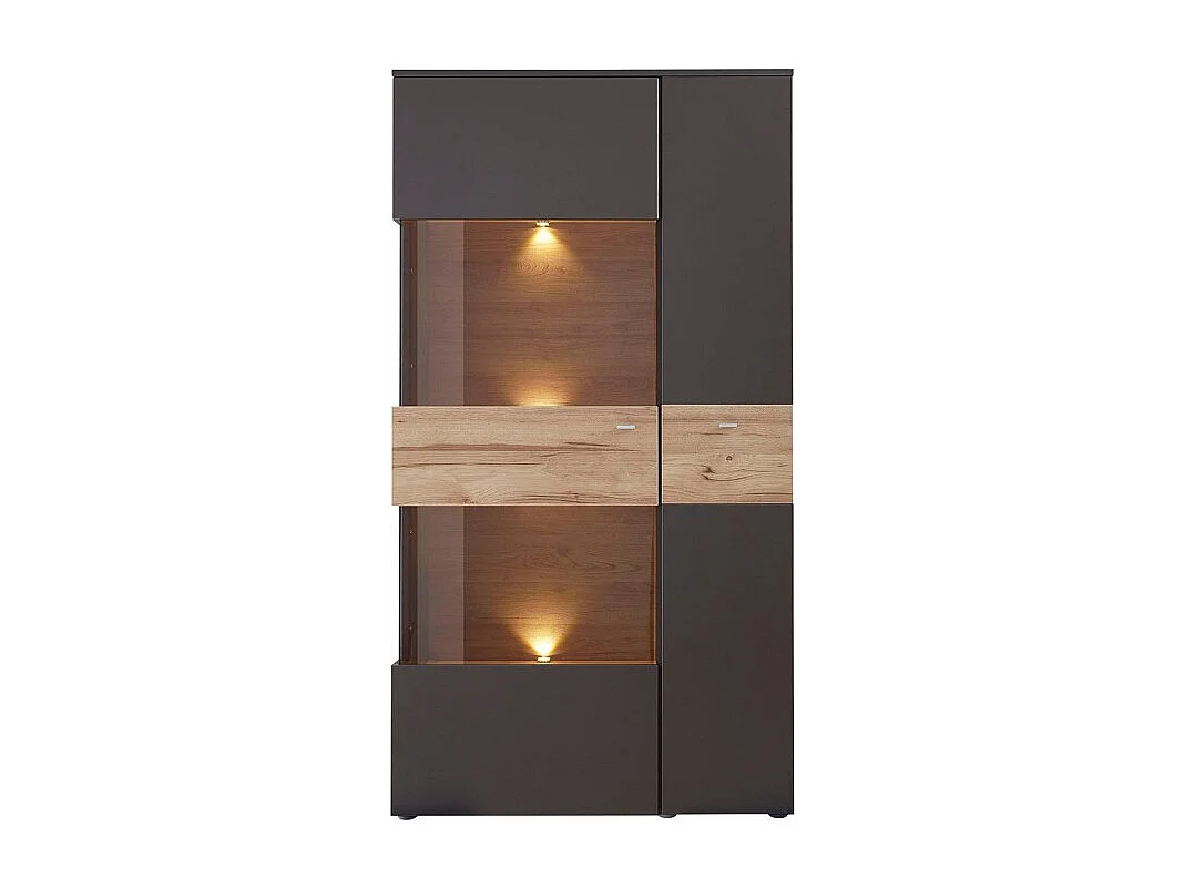 Armoire vitrée 2 portes ouverture gauche décor bois et gris - MARBELLA