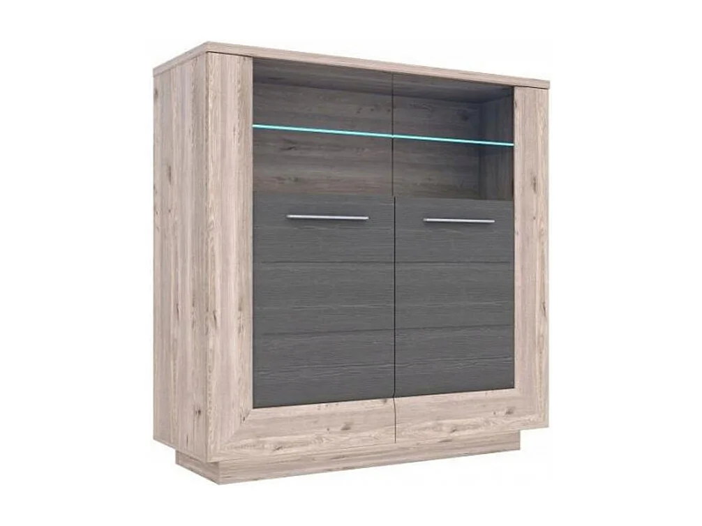 Vitrine décor bois avec vitrage verre trempé et poignées métal - SHERA