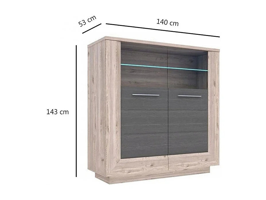 Vitrine décor bois avec vitrage verre trempé et poignées métal - SHERA