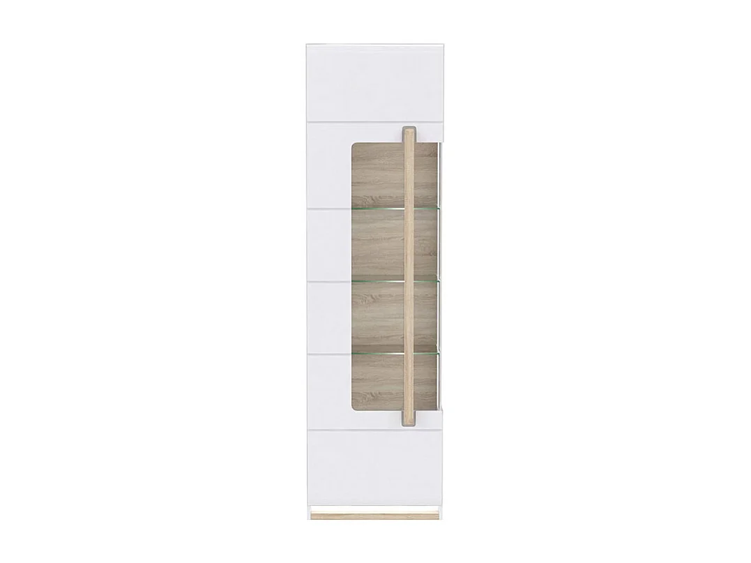Vitrine 209 cm 1 porte blanc laqué décor bois clair et LED - ALEXIANE