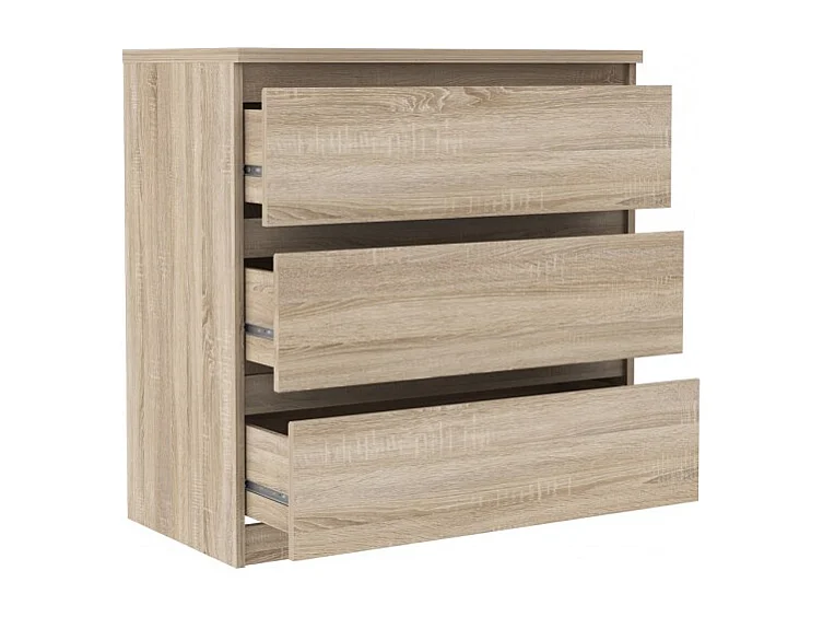 Commode 3 tiroirs décor chêne clair texturé - BENNY