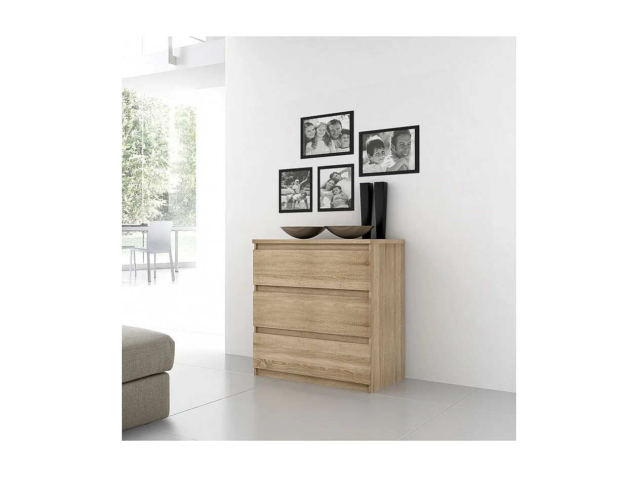 Commode 3 tiroirs décor chêne clair texturé - BENNY