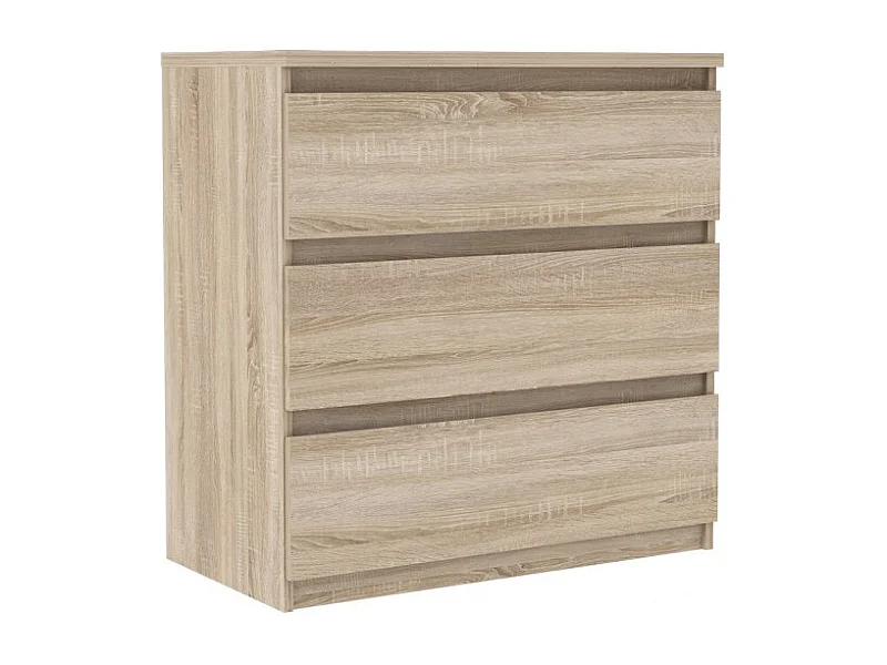 Commode 3 tiroirs décor chêne clair texturé - BENNY