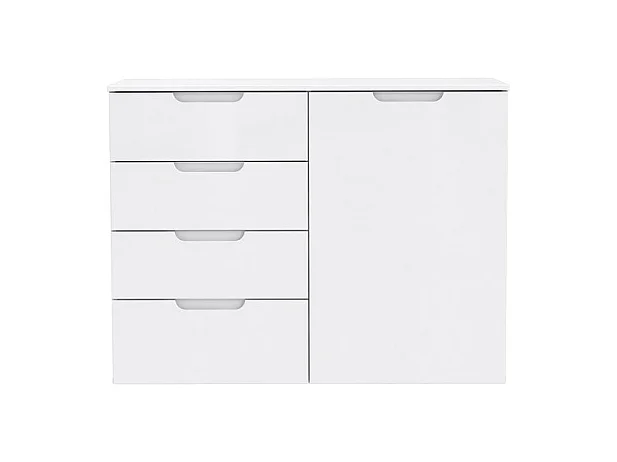 Commode 110 cm blanc laqué et mat 1 porte et 4 tiroirs - PURE