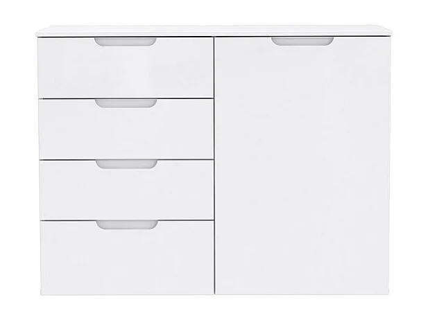 Commode 110 cm blanc laqué et mat 1 porte et 4 tiroirs - PURE