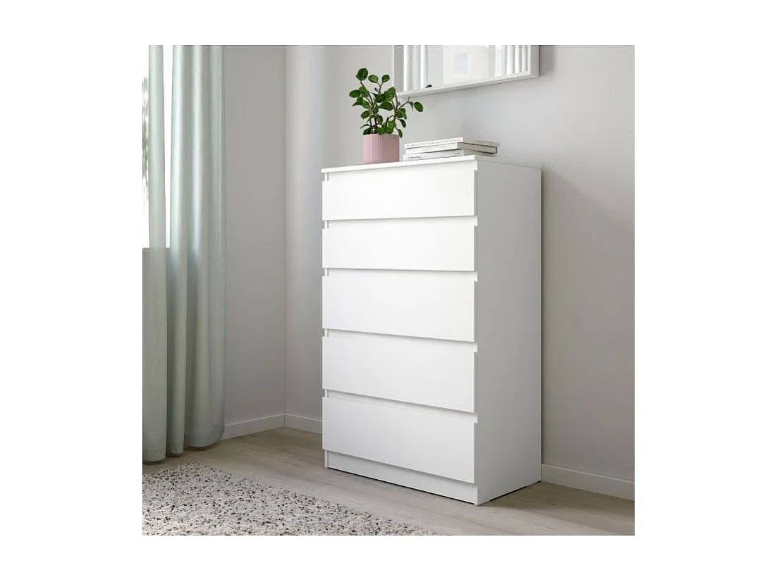 Grande commode 5 tiroirs blanc mat - BENNY