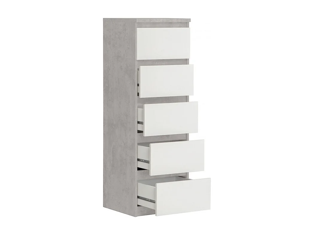 Chiffonnier 5 tiroirs blanc et décor béton gris clair - BENNY