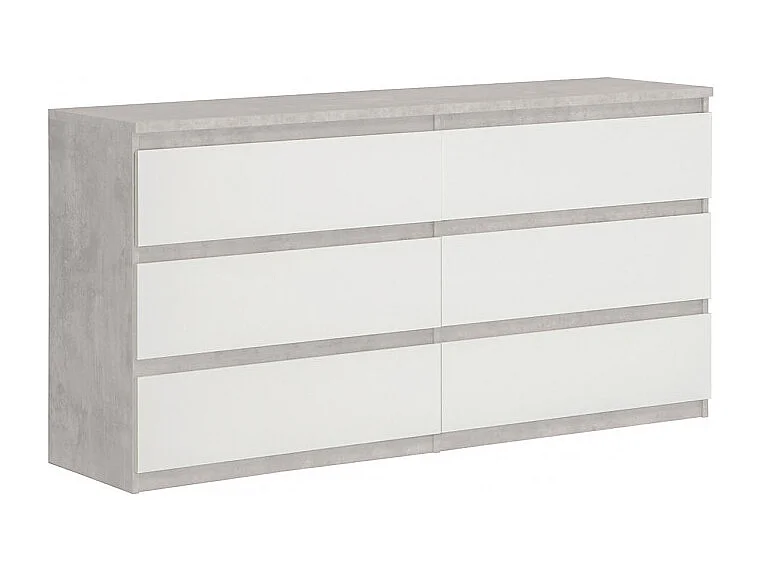 Grande commode 2x3 tiroirs blanc et décor béton gris clair - BENNY