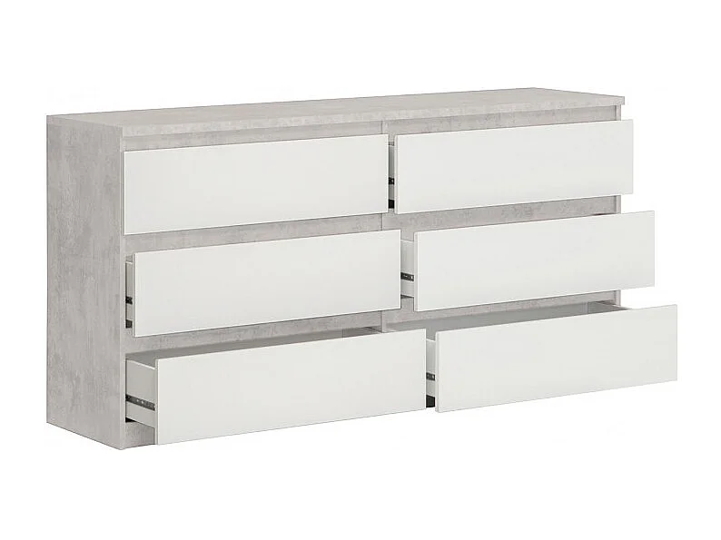 Grande commode 2x3 tiroirs blanc et décor béton gris clair - BENNY