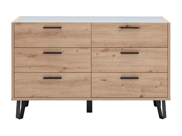 Commode 6 tiroirs décor chêne clair pieds métal noir - MILOS