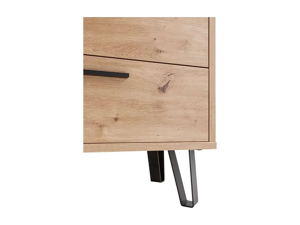 Commode 6 tiroirs décor chêne clair pieds métal noir - MILOS