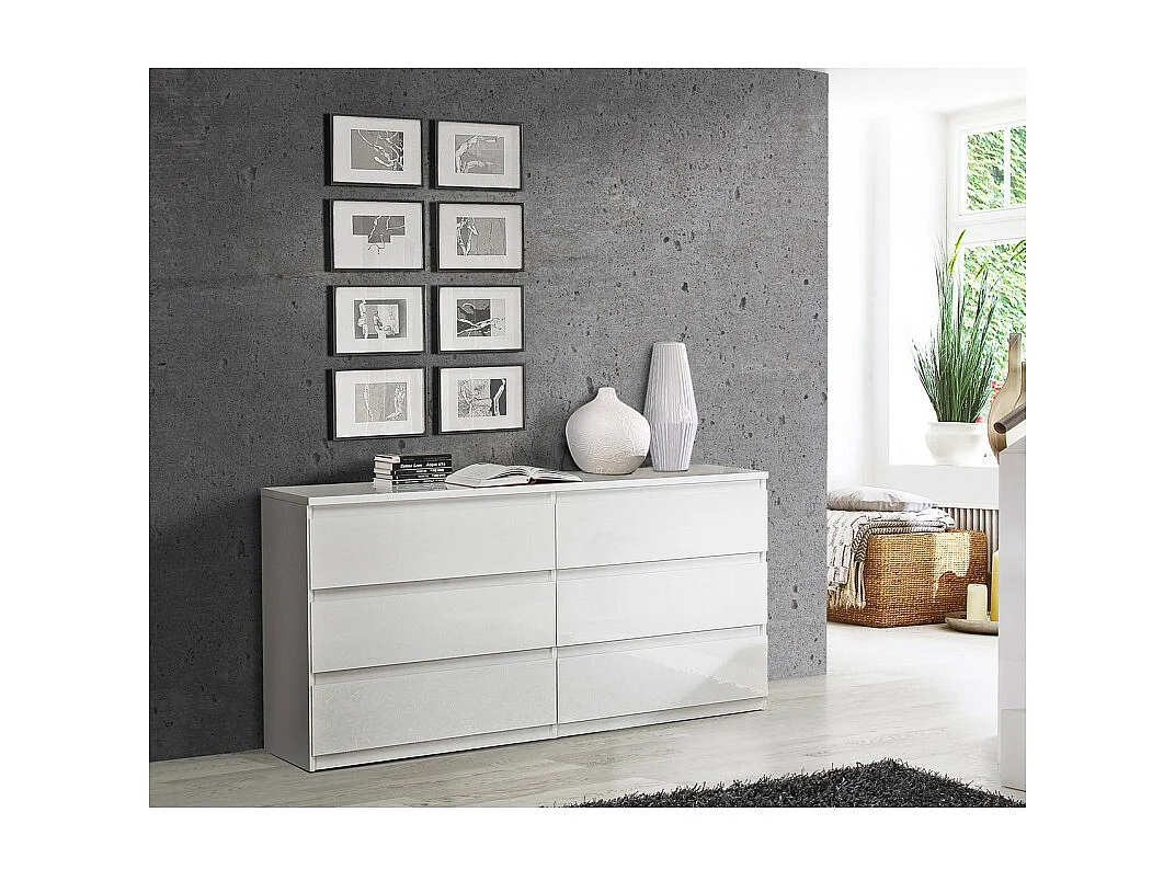 Grande commode 2x3 tiroirs blanc mat - BENNY