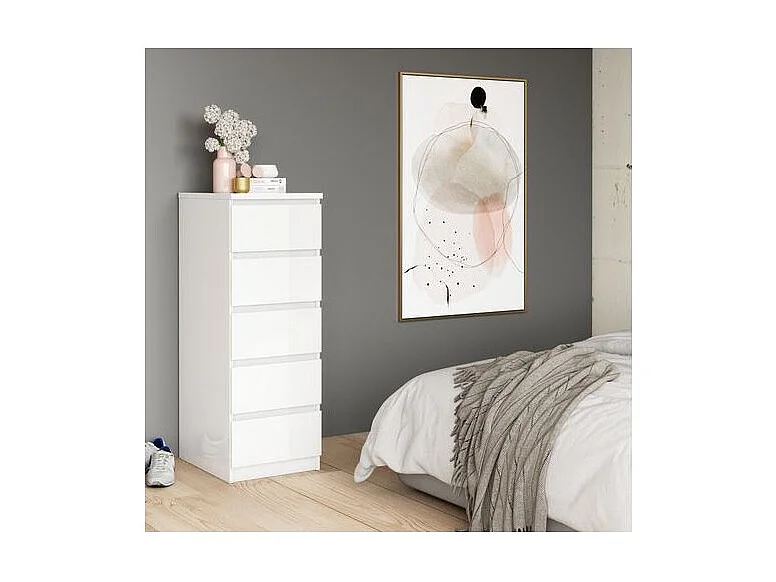 Chiffonnier 5 tiroirs blanc mat - BENNY