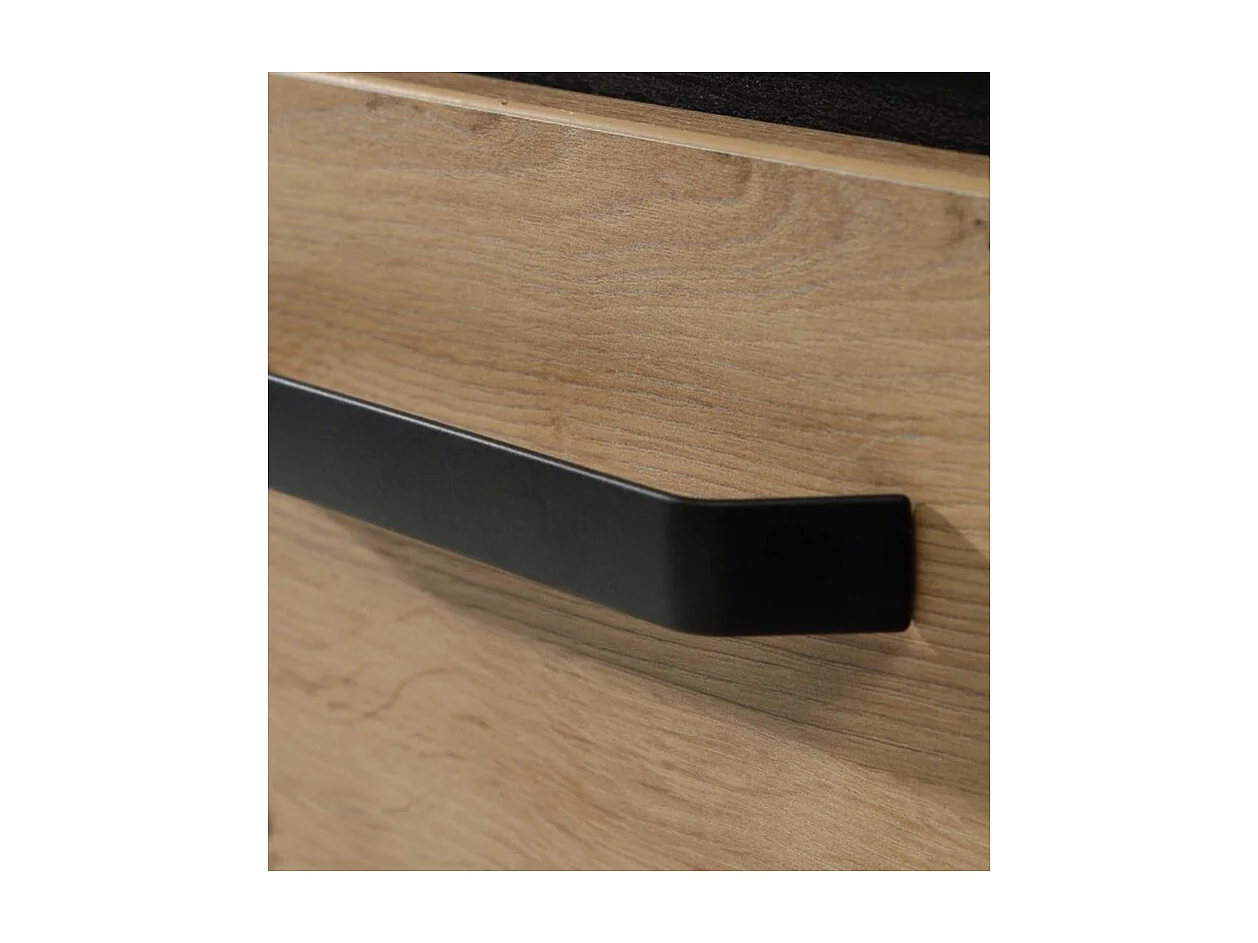 Commode 102 cm 4 tiroirs décor chêne pieds poignées métal noir - ALIA