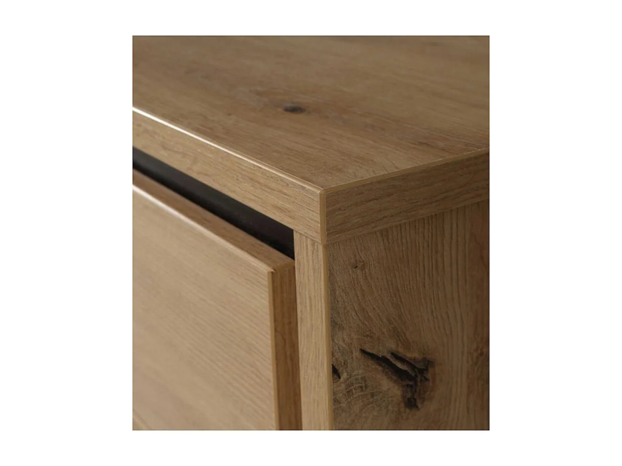 Commode 102 cm 4 tiroirs décor chêne pieds poignées métal noir - ALIA