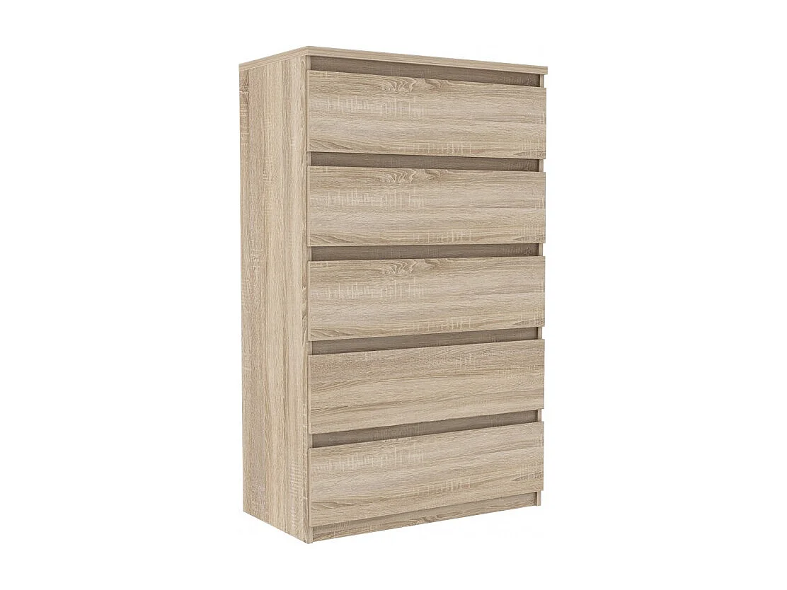 Grande commode 5 tiroirs décor chêne clair texturé - BENNY