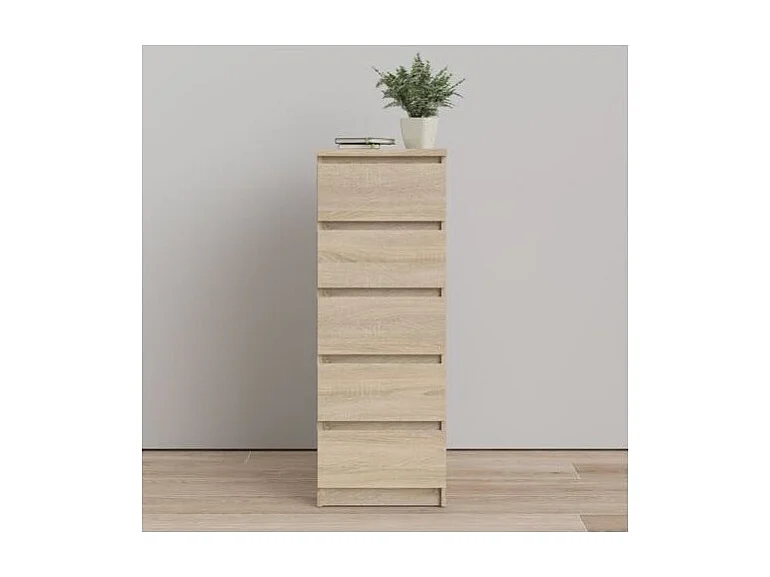 Chiffonnier 5 tiroirs décor chêne clair texturé - BENNY