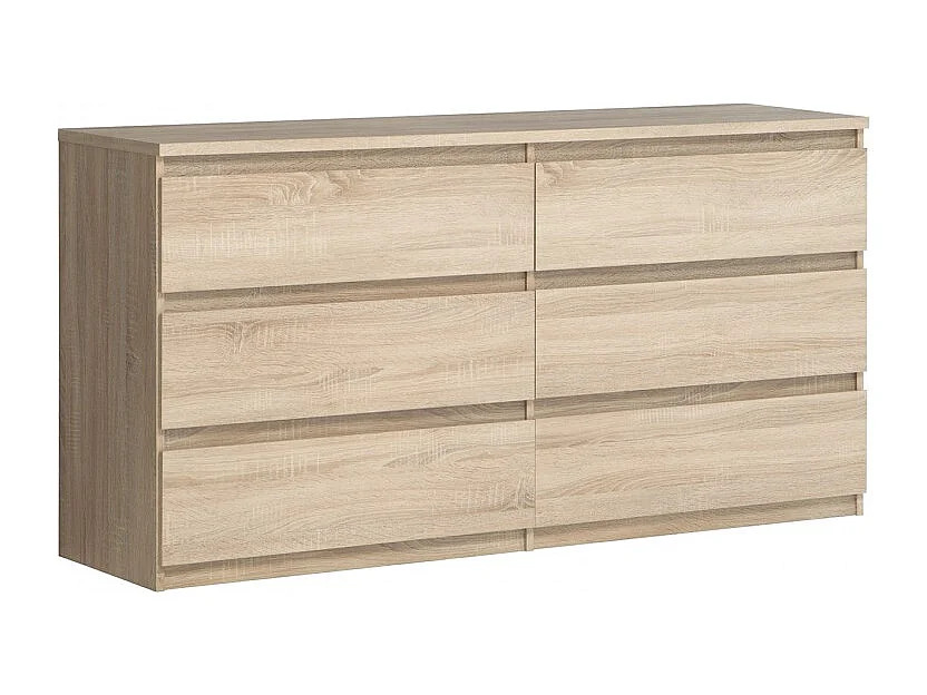 Grande commode 2x3 tiroirs décor chêne clair texturé - BENNY