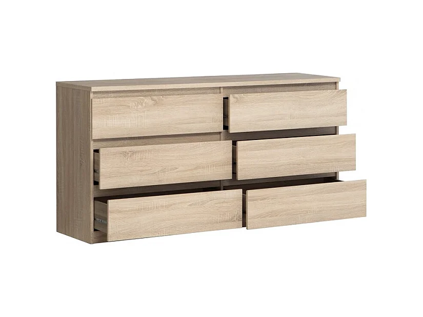 Grande commode 2x3 tiroirs décor chêne clair texturé - BENNY