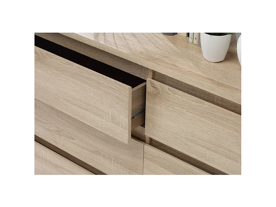 Grande commode 2x3 tiroirs décor chêne clair texturé - BENNY