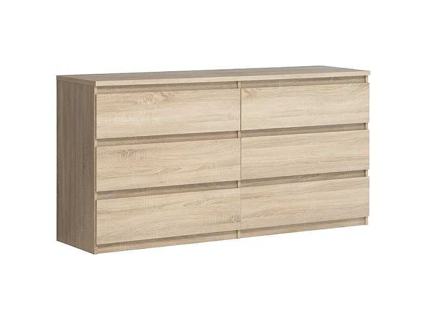 Grande commode 2x3 tiroirs décor chêne clair texturé - BENNY