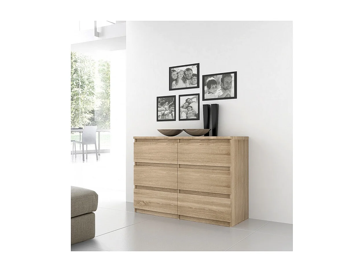 Grande commode 2x3 tiroirs décor chêne clair texturé - BENNY