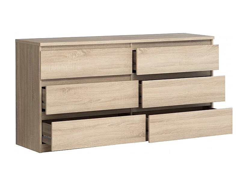 Grande commode 2x3 tiroirs décor chêne clair texturé - BENNY