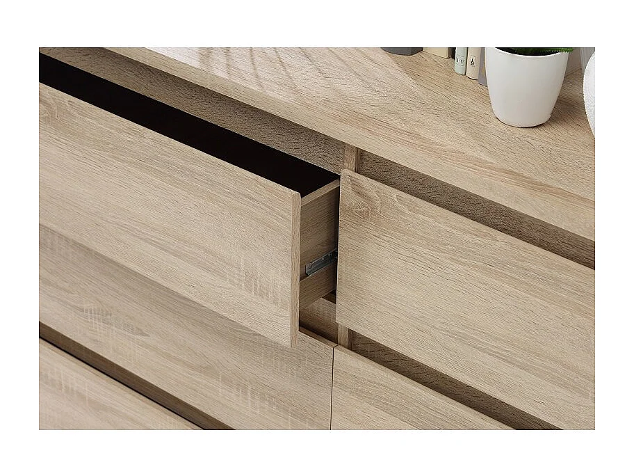 Grande commode 2x3 tiroirs décor chêne clair texturé - BENNY