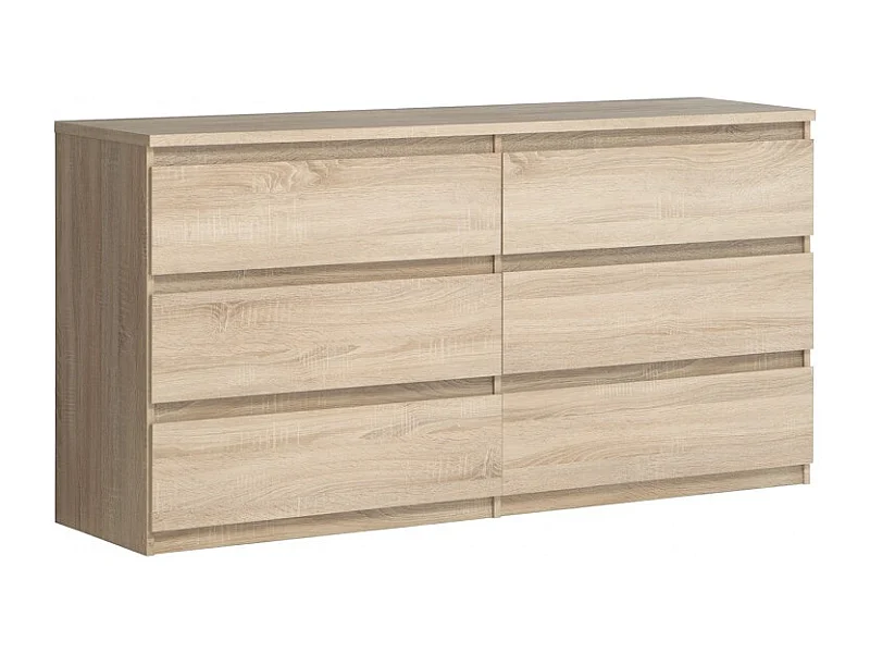 Grande commode 2x3 tiroirs décor chêne clair texturé - BENNY
